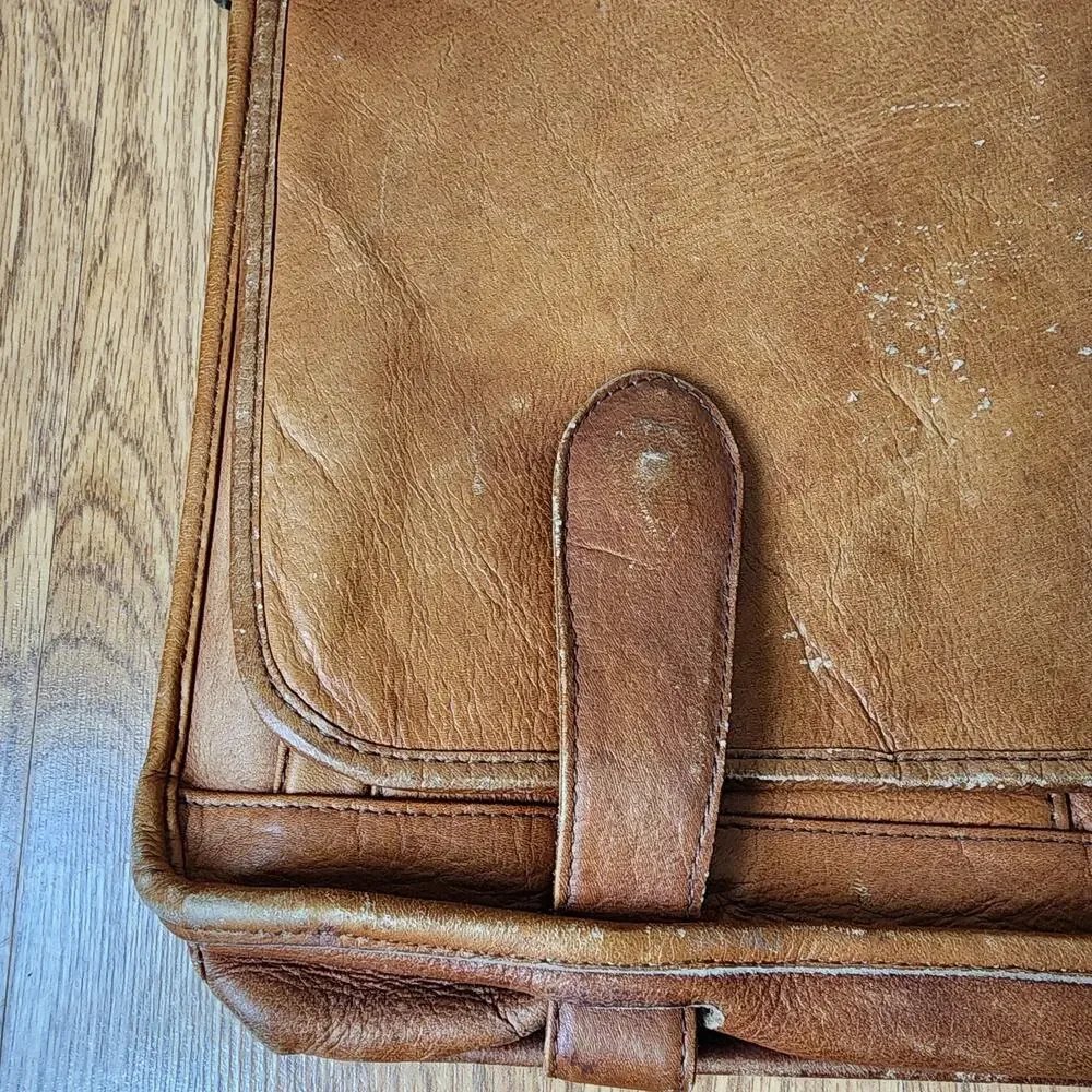 Vintage Leather Messenger Bag Laptop Satchel Brown Briefcase Handle 15